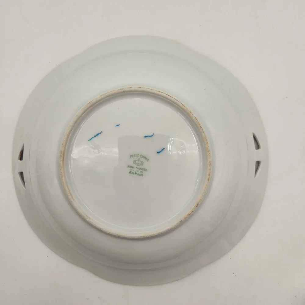 Meito China Hand Painted Japan Landscape Sunset Cutout Sides 8
